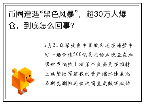 币圈遭遇“黑色风暴”，超30万人爆仓，到底怎么回事？