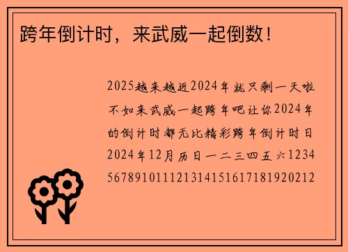 跨年倒计时，来武威一起倒数！