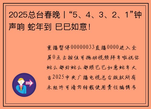 2025总台春晚丨“5、4、3、2、1”钟声响 蛇年到 巳巳如意！