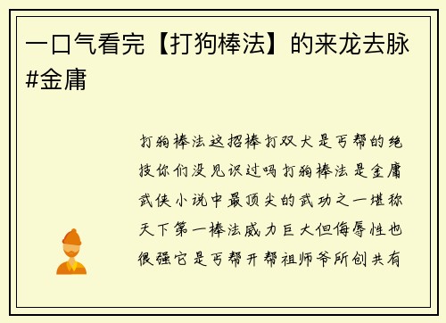 一口气看完【打狗棒法】的来龙去脉#金庸