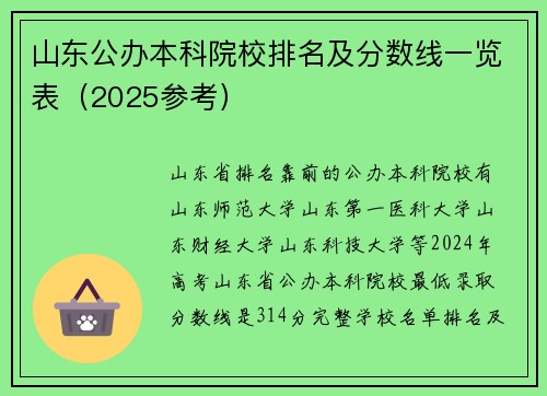 山东公办本科院校排名及分数线一览表（2025参考）