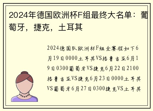 2024年德国欧洲杯F组最终大名单：葡萄牙，捷克，土耳其