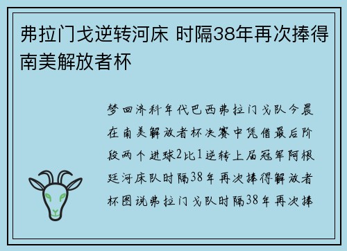 弗拉门戈逆转河床 时隔38年再次捧得南美解放者杯